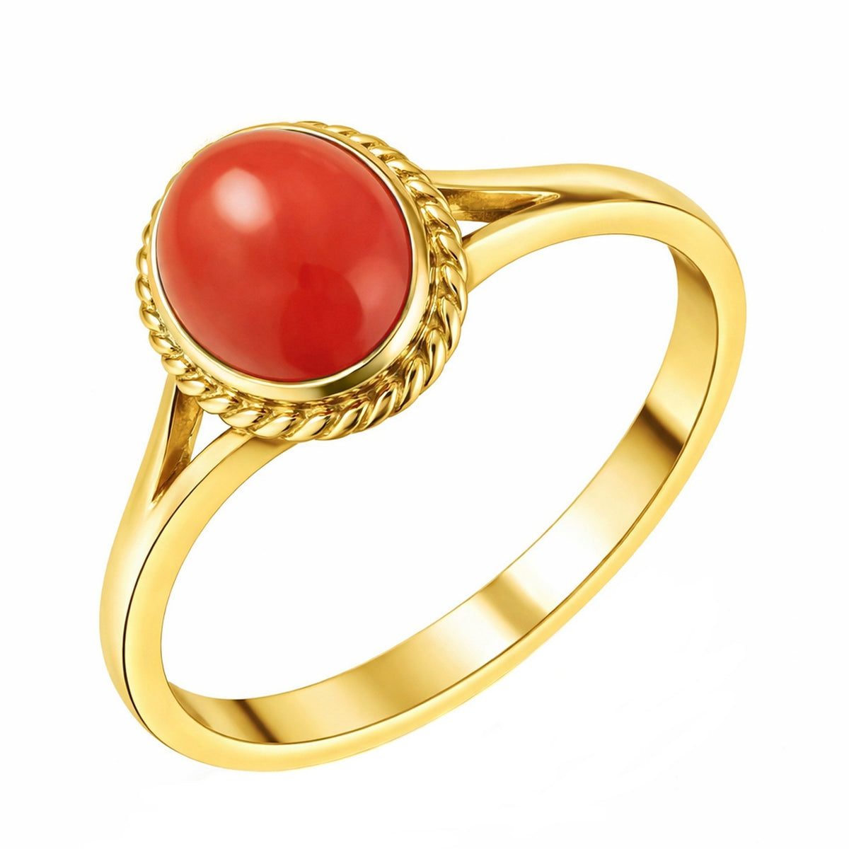 9ct yellow gold 9mm x 7mm oval coral ring