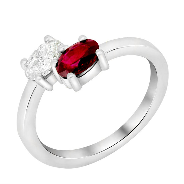 Platinum 0.59ct ruby & 0.41ct GIA diamond 2 stone ring