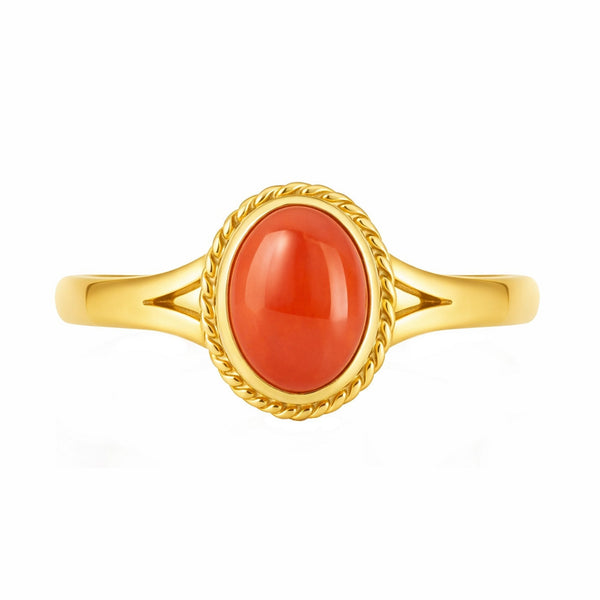 9ct yellow gold 9mm x 7mm oval coral ring