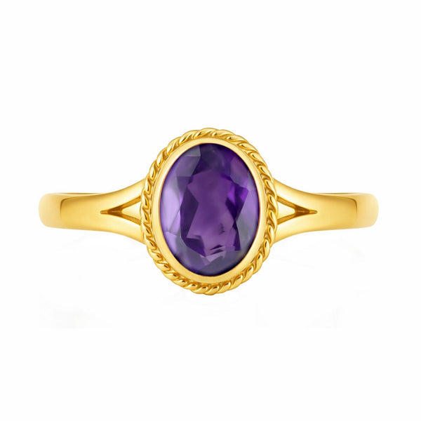 9ct yellow gold 9mm x 7mm oval amethyst ring