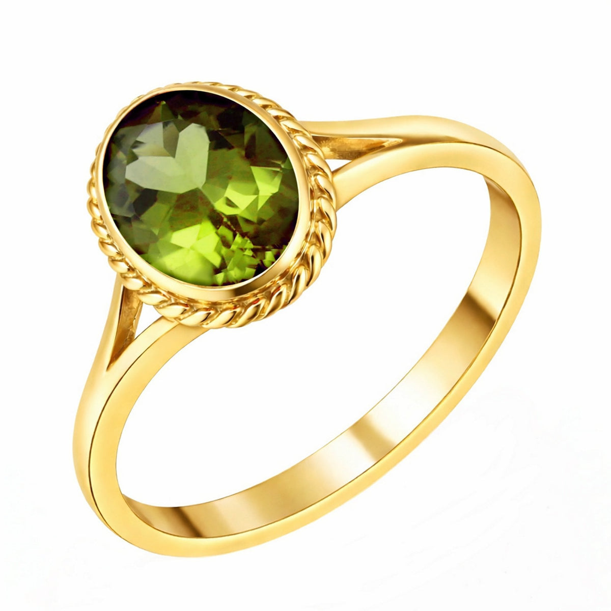 9ct yellow gold 9mm x 7mm oval peridot ring
