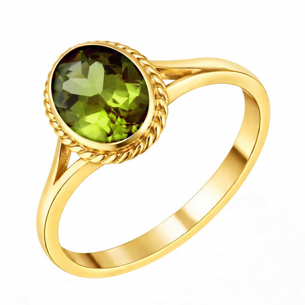 9ct yellow gold 9mm x 7mm oval peridot ring