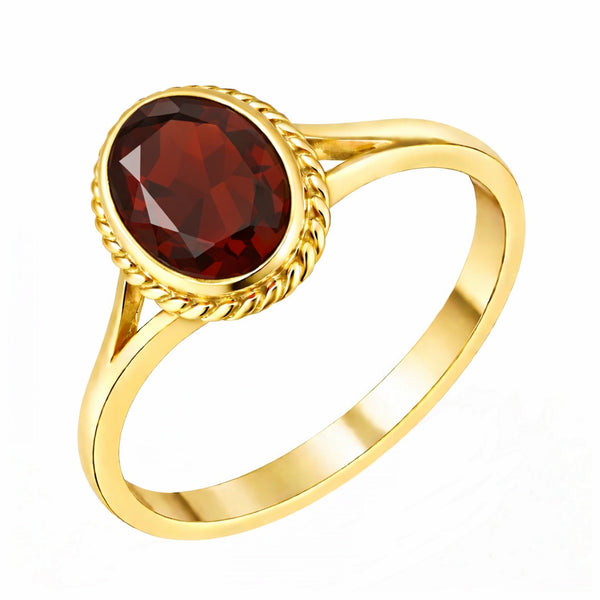 9ct yellow gold 9mm x 7mm oval garnet ring