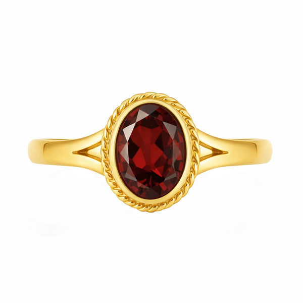 9ct yellow gold 9mm x 7mm oval garnet ring