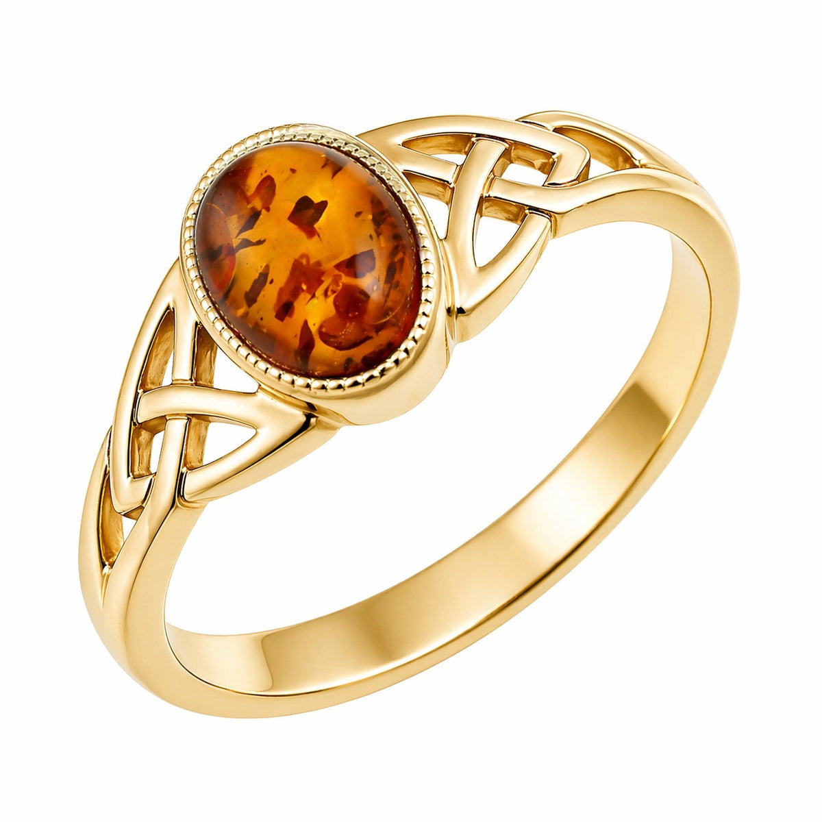 9ct yellow gold 7mm x 5mm amber Celtic ring
