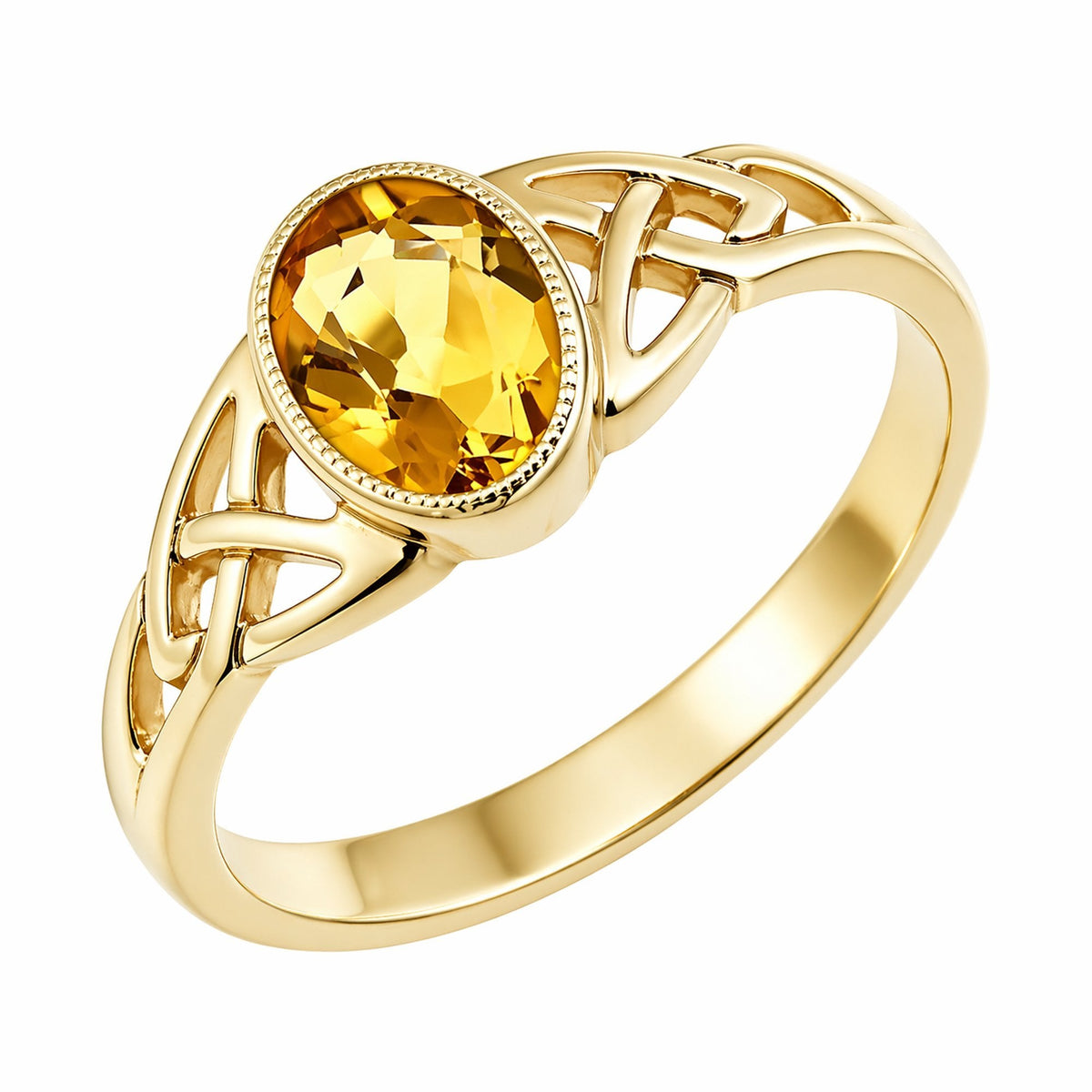 9ct yellow gold 7mm x 5mm citrine Celtic ring