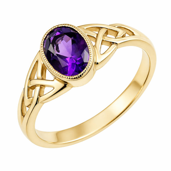 9ct yellow gold 7mm x 5mm amethyst Celtic ring