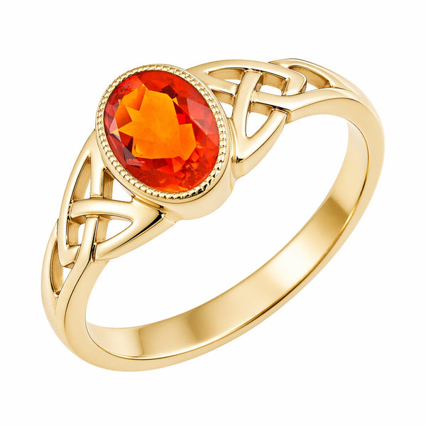 9ct yellow gold 7mm x 5mm oval fire opal Celtic ring