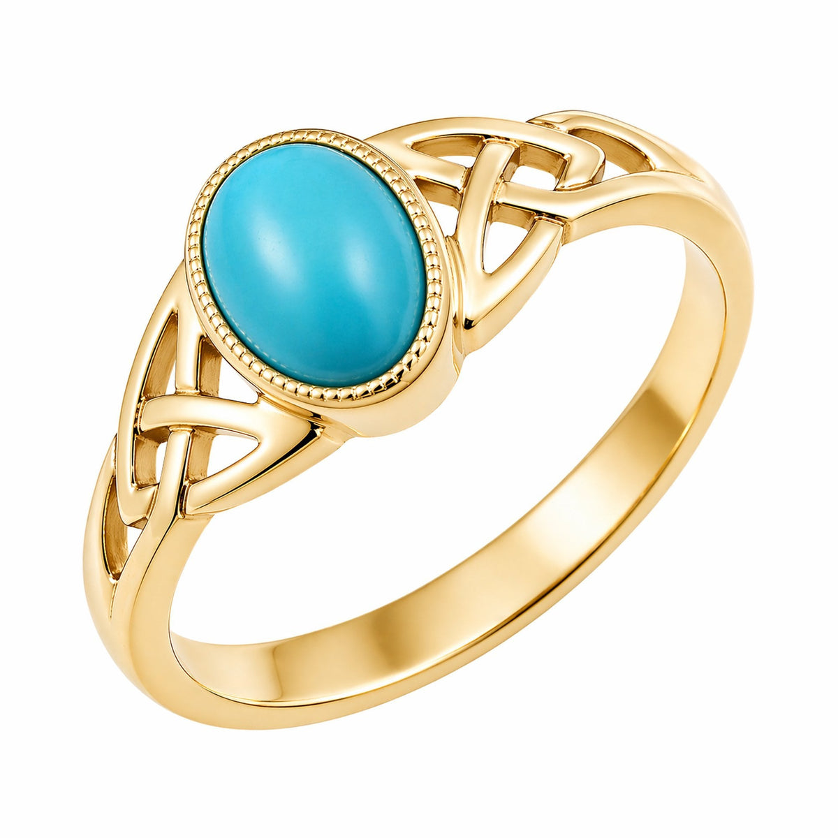9ct yellow gold 7mm x 5mm turquoise Celtic ring