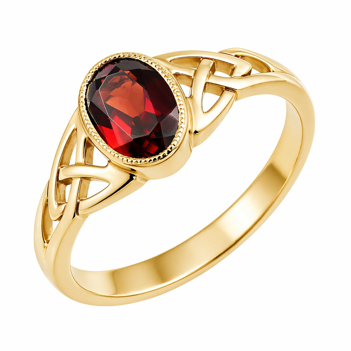 9ct yellow gold 7mm x 5mm garnet Celtic ring
