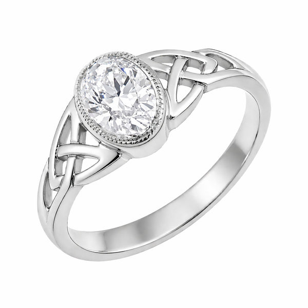 Platinum 0.71ct H SI2 oval cut Celtic diamond ring