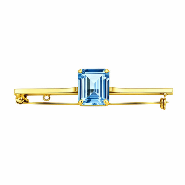 Preowned 9ct yellow gold 11mm x 10mm blue topaz brooch