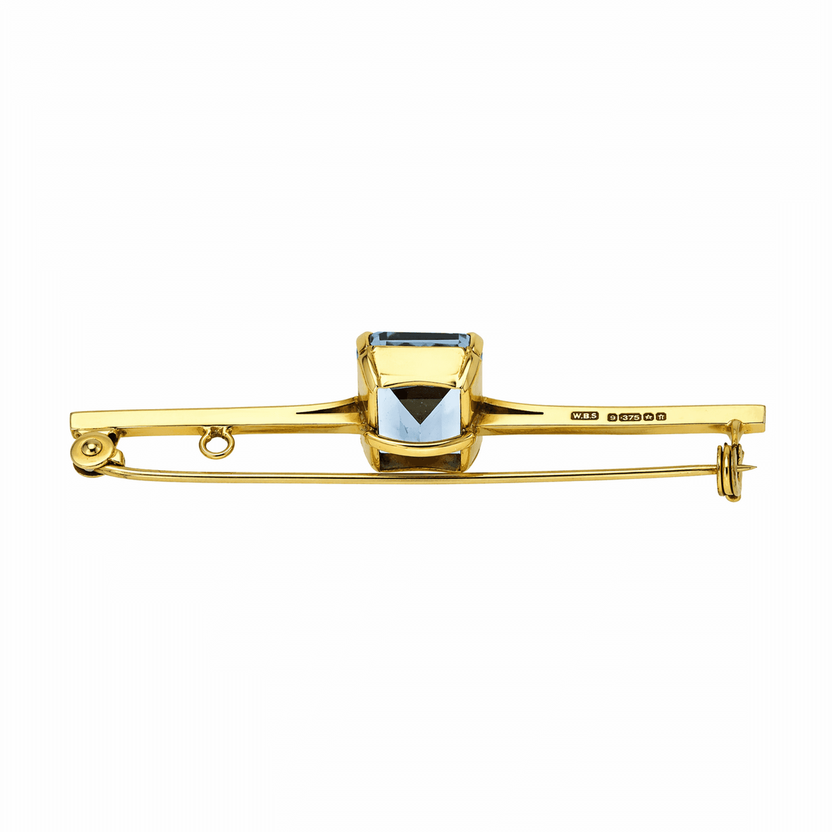 Preowned 9ct yellow gold 11mm x 10mm blue topaz brooch