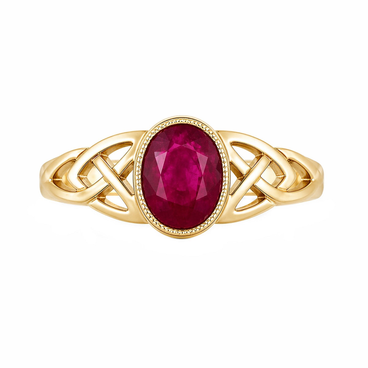 9ct yellow gold 7x5mm ruby Celtic design ring