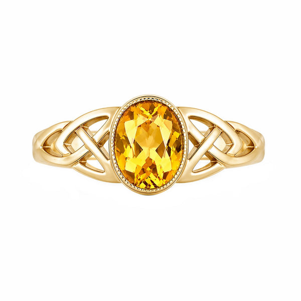 9ct yellow gold 7mm x 5mm citrine Celtic ring