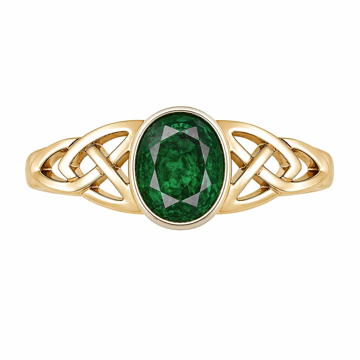 9ct yellow gold 7x5mm emerald Celtic design ring