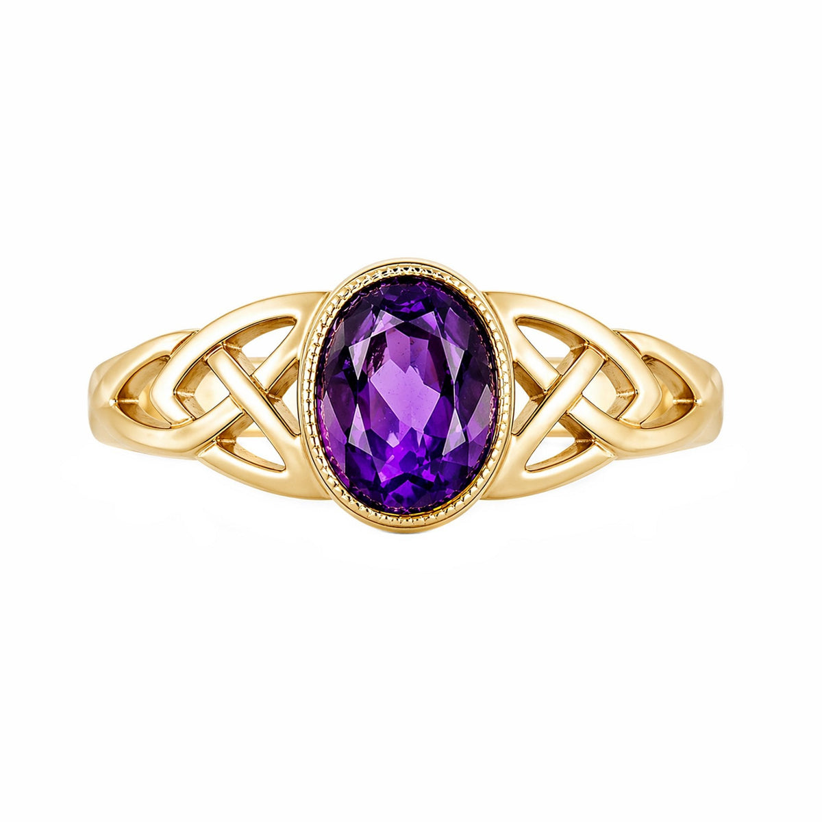 9ct yellow gold 7mm x 5mm amethyst Celtic ring