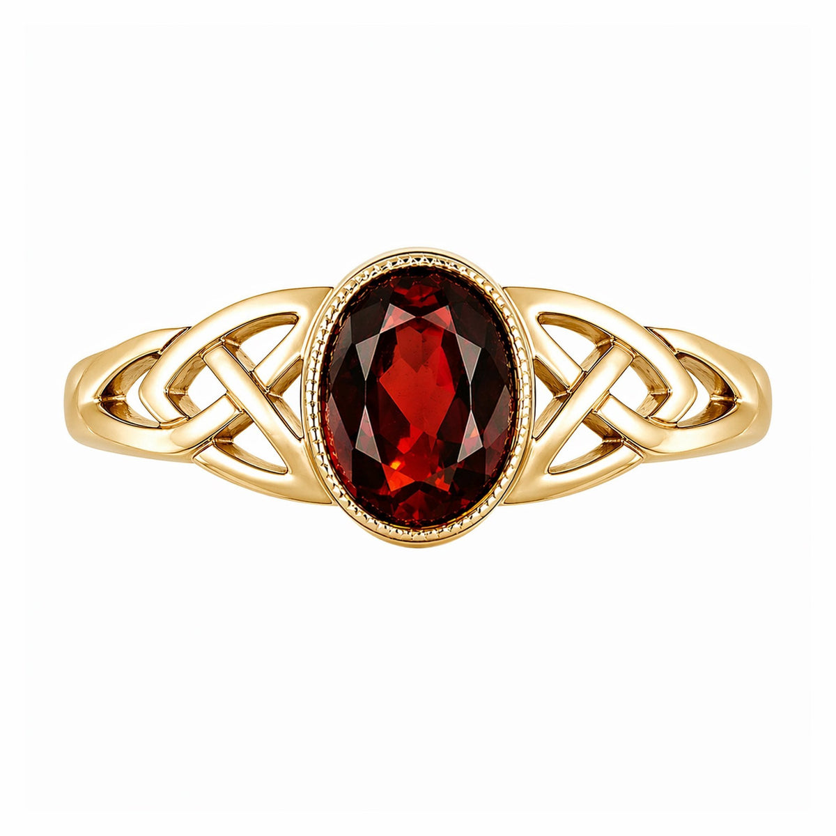 9ct yellow gold 7mm x 5mm garnet Celtic ring