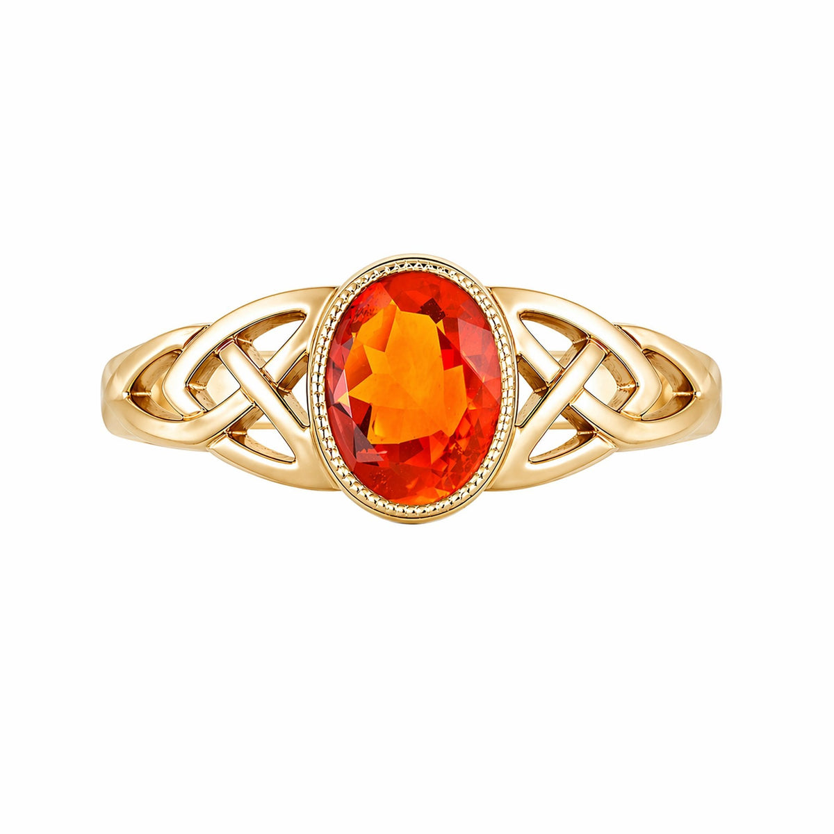 9ct yellow gold 7mm x 5mm oval fire opal Celtic ring