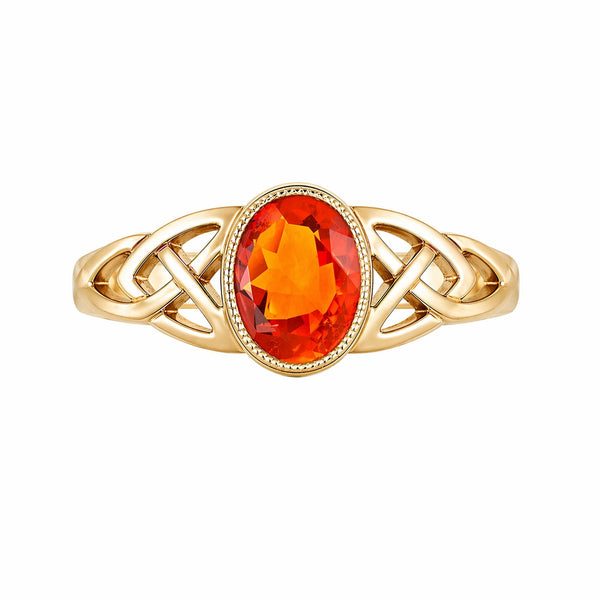 9ct yellow gold 7mm x 5mm oval fire opal Celtic ring