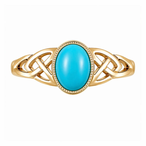 9ct yellow gold 7mm x 5mm turquoise Celtic ring