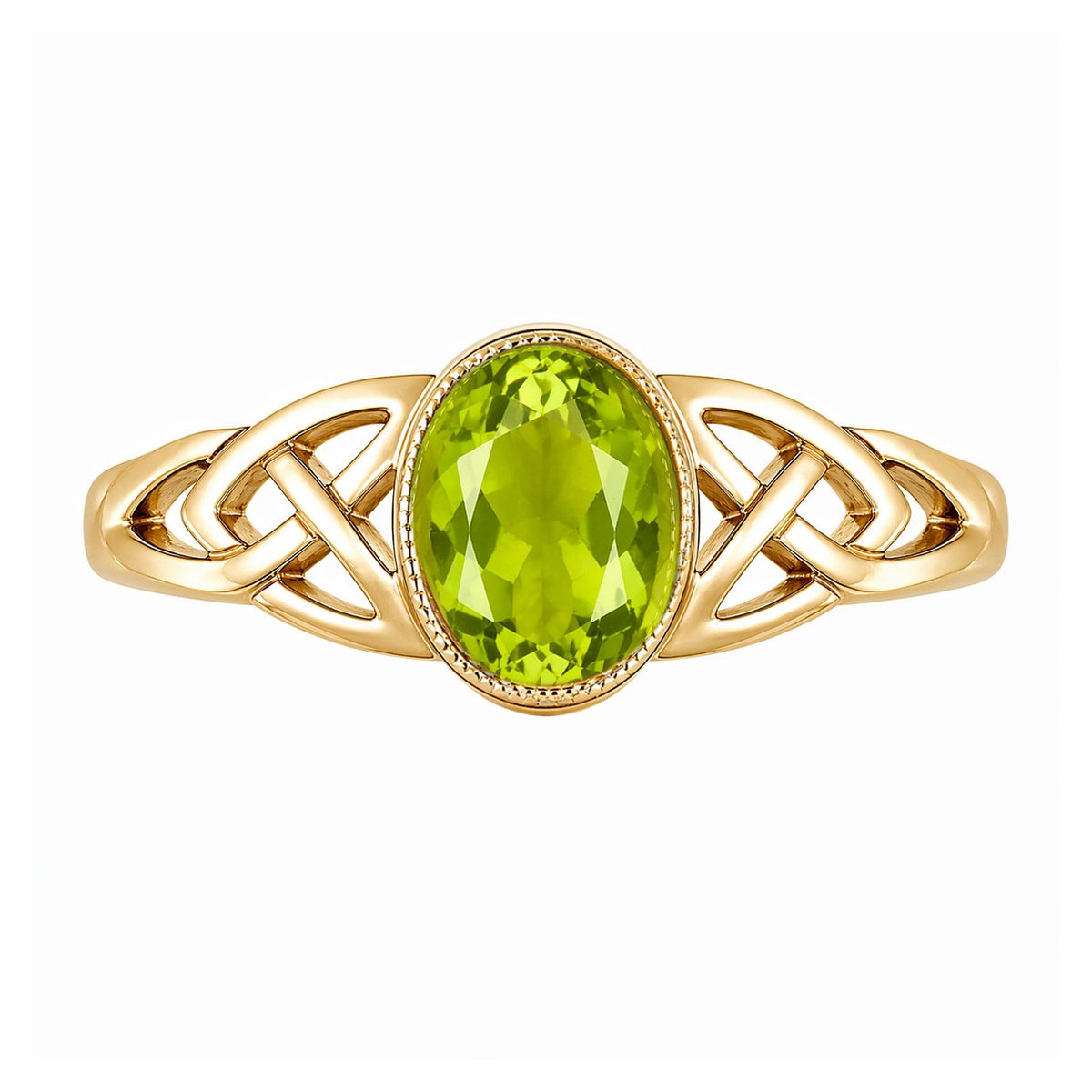 9ct yellow gold 7mm x 5mm peridot Celtic ring