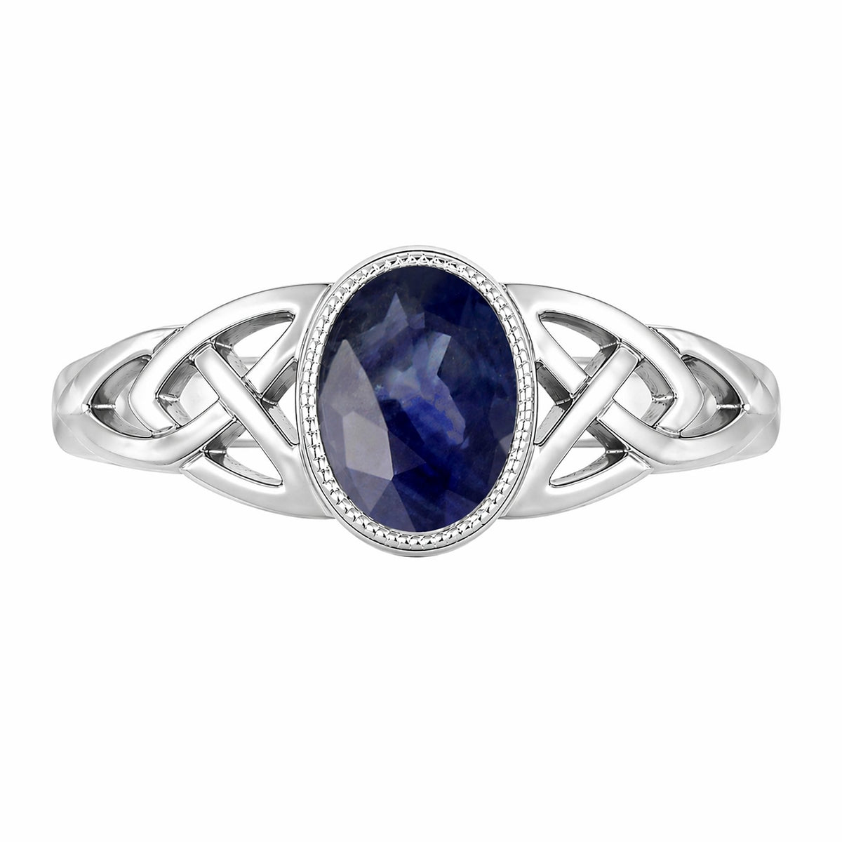 9ct white gold 7x5mm sapphire Celtic design ring
