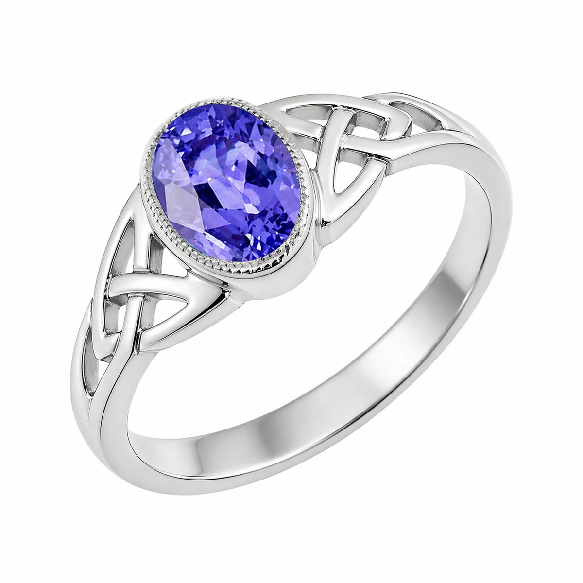9ct white gold 7x5mm tanzanite Celtic design ring