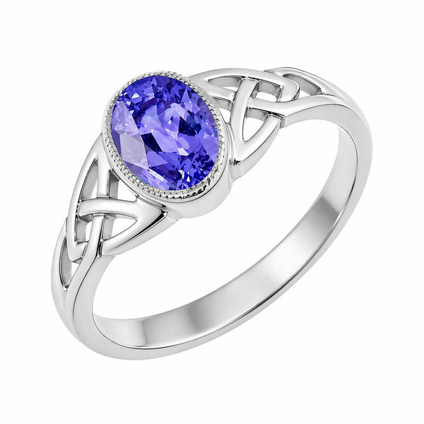 9ct white gold 7x5mm tanzanite Celtic design ring