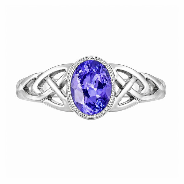 9ct white gold 7x5mm tanzanite Celtic design ring