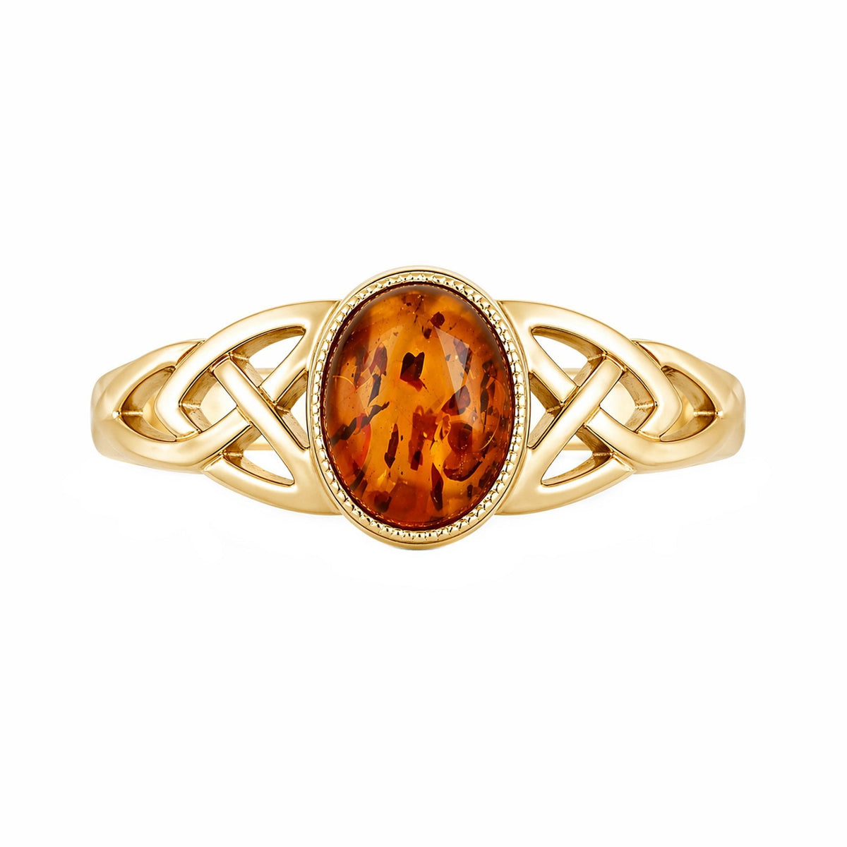 9ct yellow gold 7mm x 5mm amber Celtic ring