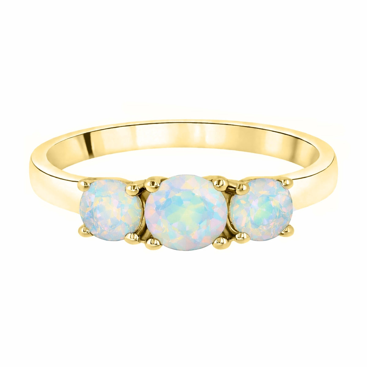 9ct yellow gold 5mm & 4mm round opal 3 stone ring