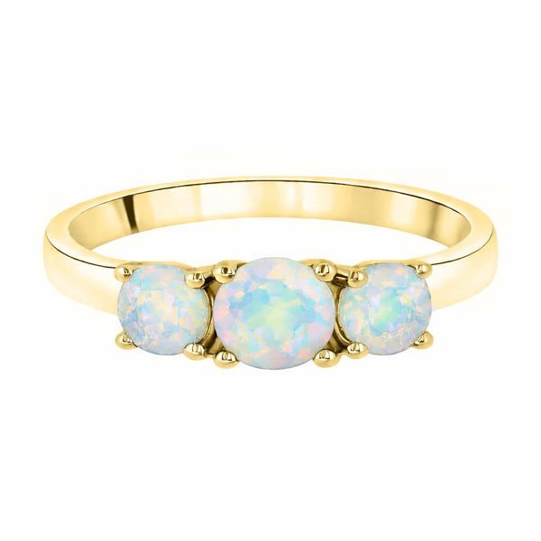 9ct yellow gold 5mm & 4mm round opal 3 stone ring