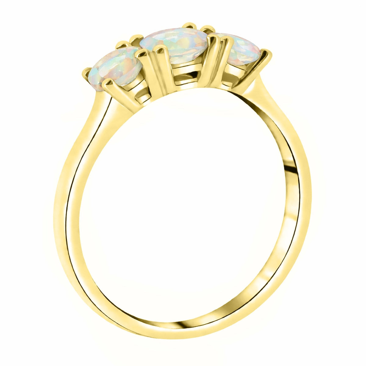 9ct yellow gold 5mm & 4mm round opal 3 stone ring