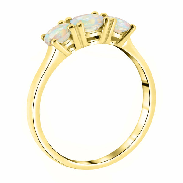 9ct yellow gold 5mm & 4mm round opal 3 stone ring