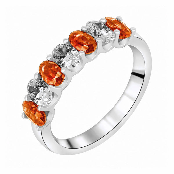 Platinum 1.53ct orange sapphire & 0.75ct diamond 7 stone ring