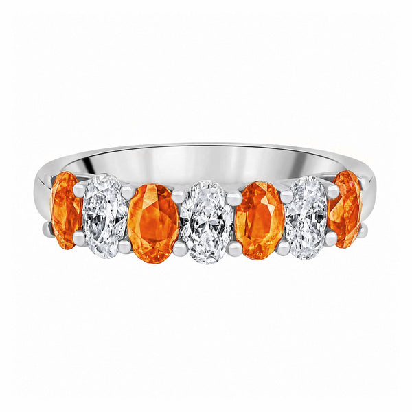 Platinum 1.53ct orange sapphire & 0.75ct diamond 7 stone ring