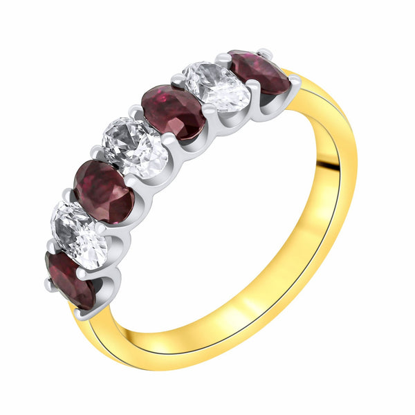 18ct yellow gold 1.11ct ruby & 0.75ct diamond 7 stone ring