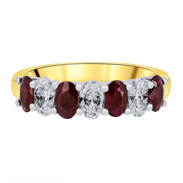 18ct yellow gold 1.11ct ruby & 0.75ct diamond 7 stone ring
