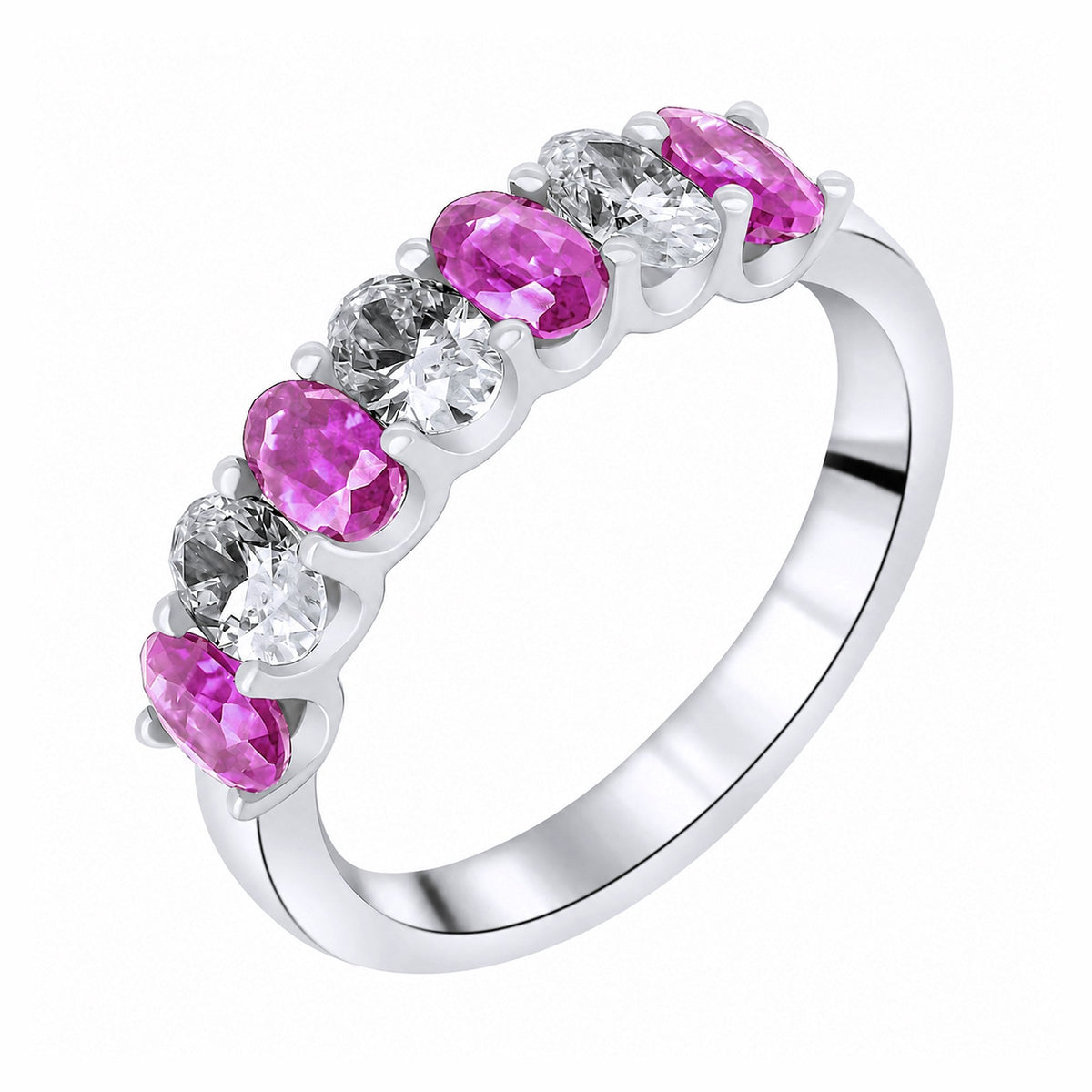 Platinum 1.00ct pink sapphire & 0.75ct diamond 7 stone ring