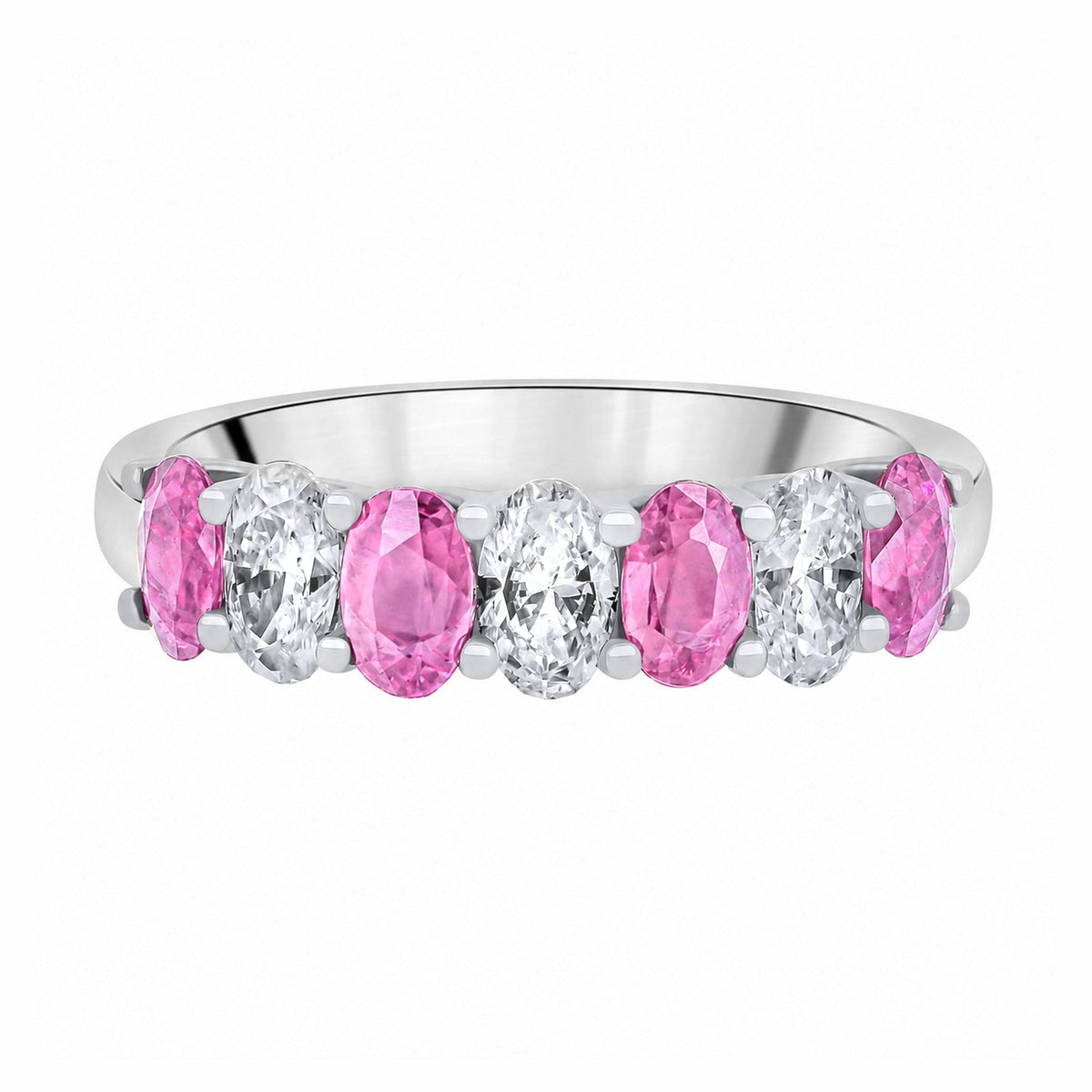 Platinum 1.00ct pink sapphire & 0.75ct diamond 7 stone ring