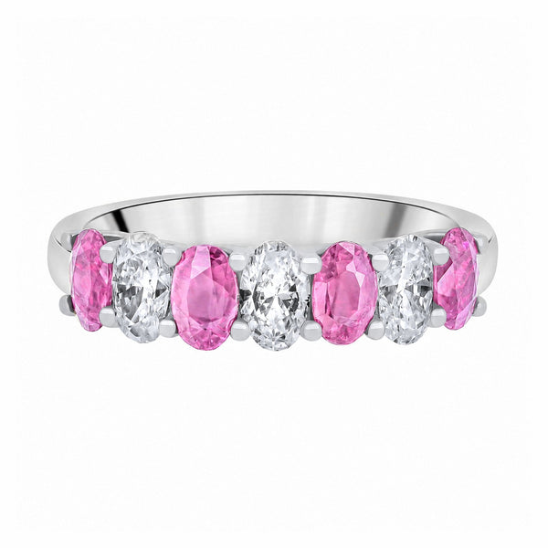 Platinum 1.00ct pink sapphire & 0.75ct diamond 7 stone ring