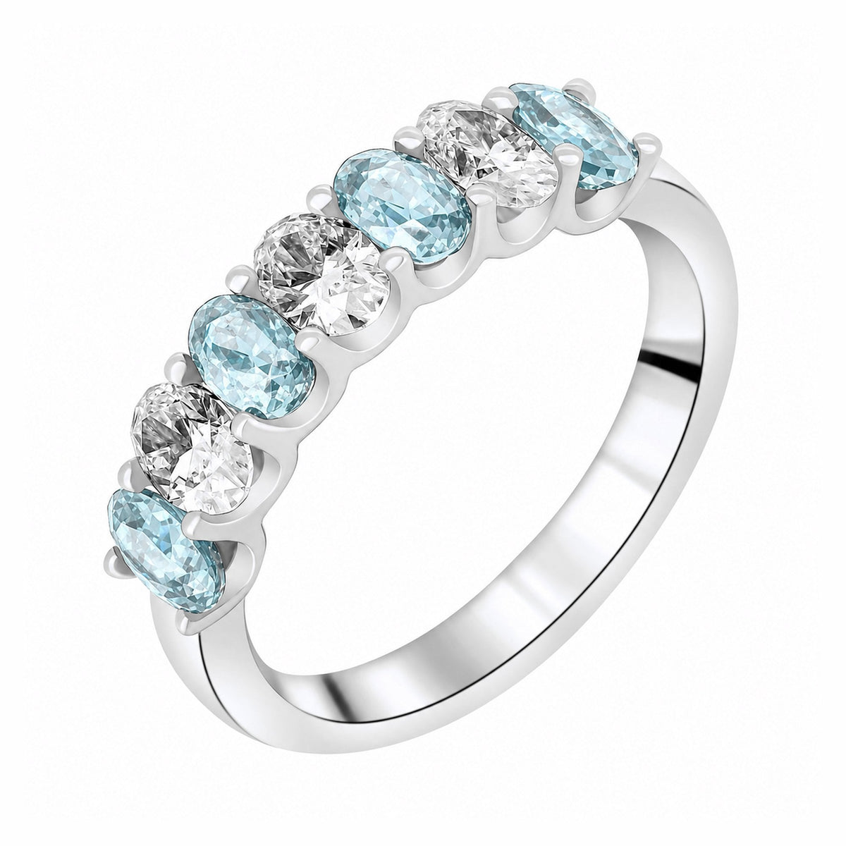 Platinum 1.00ct aquamarine & 0.75ct diamond 7 stone ring