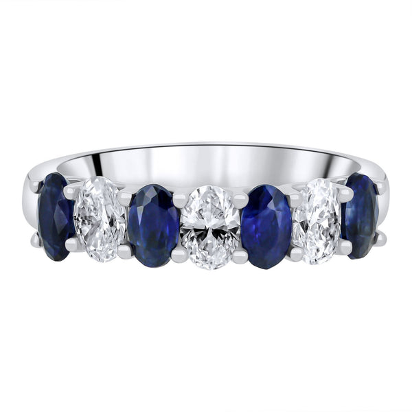 Platinum 1.10ct sapphire & 0.75ct diamond 7 stone ring