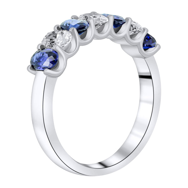 Platinum 1.10ct sapphire & 0.75ct diamond 7 stone ring