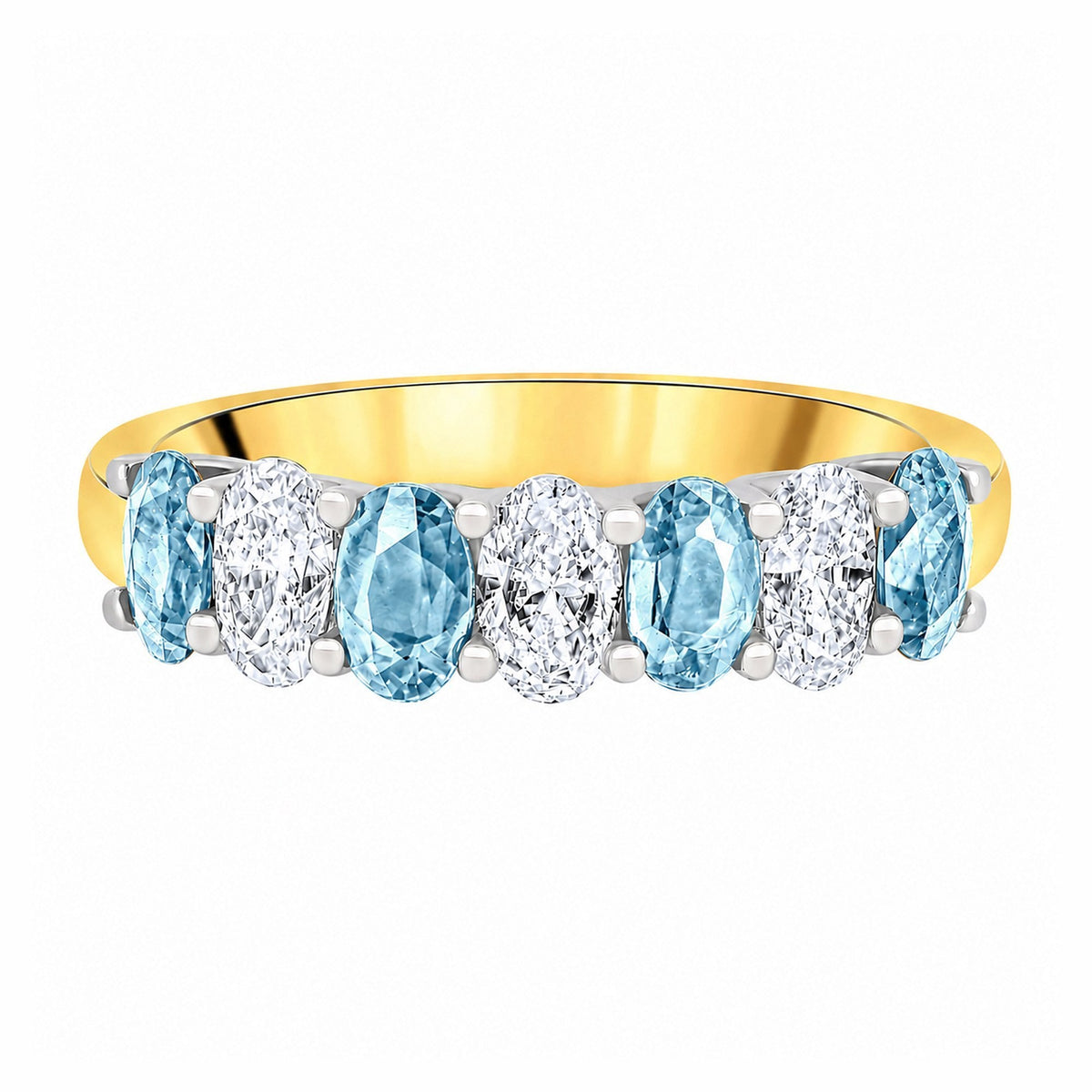 18ct yellow gold 1.00ct aquamarine 0.75ct diamond 7 stone ring