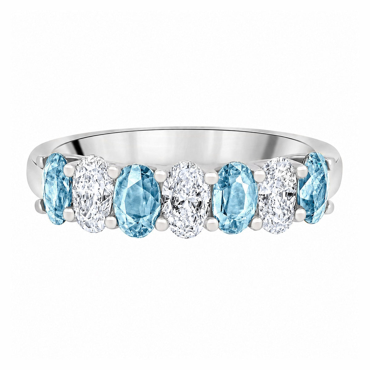 Platinum 1.00ct aquamarine & 0.75ct diamond 7 stone ring
