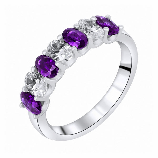 Platinum 1.50ct purple sapphire & 0.75ct diamond 7 stone ring