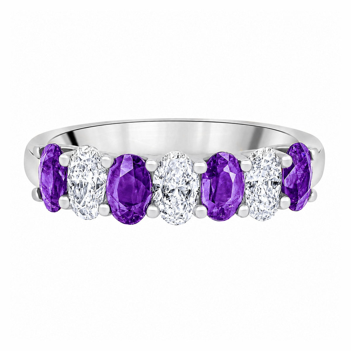 Platinum 1.50ct purple sapphire & 0.75ct diamond 7 stone ring