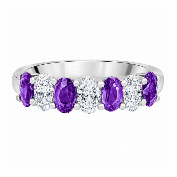 Platinum 1.50ct purple sapphire & 0.75ct diamond 7 stone ring